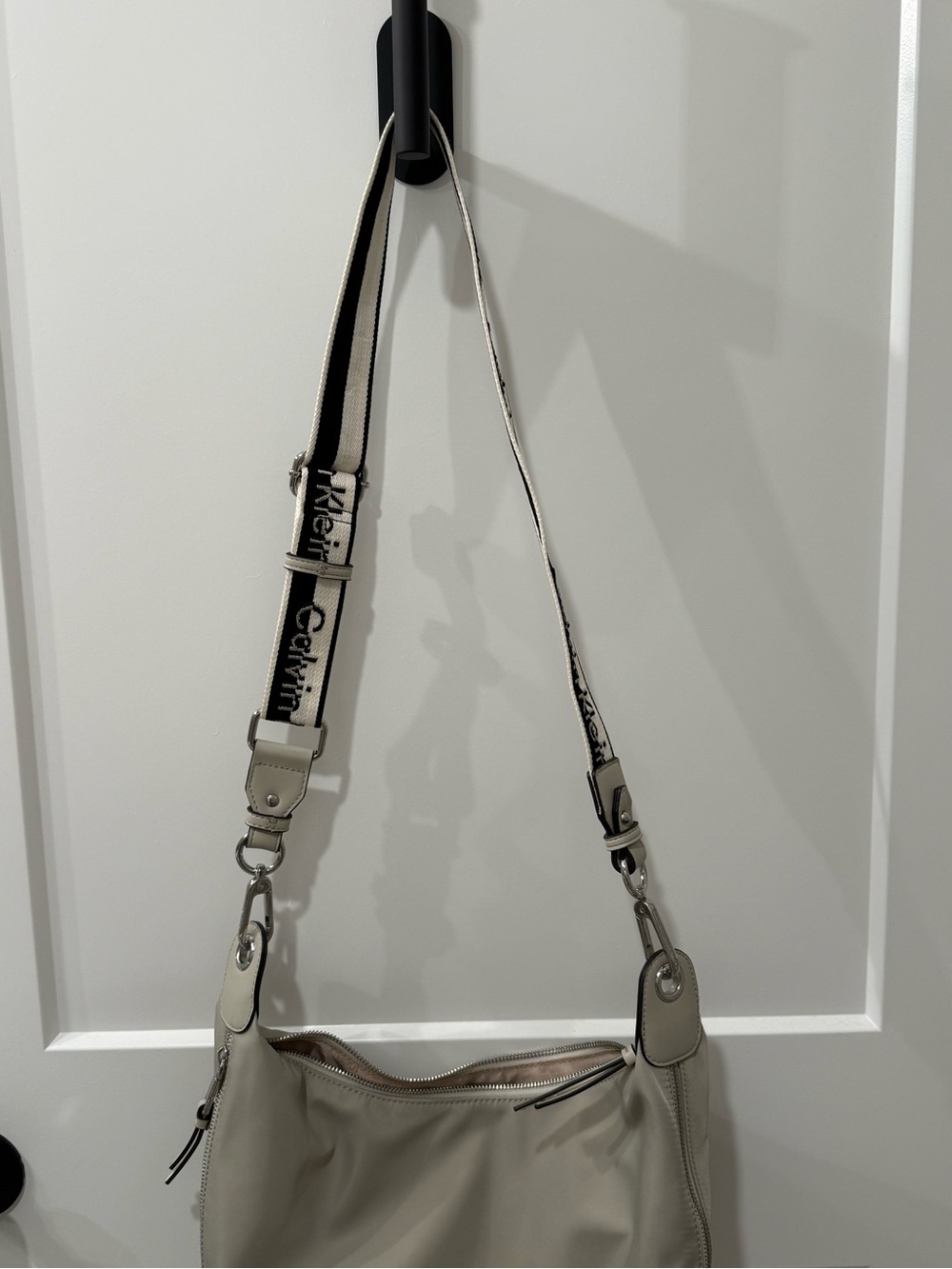 Calvin Klein Neutral Beige Shoulder Bag with Logo Strap